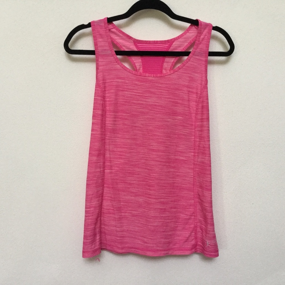 Danskin Now Pink Striped Fitted Razorback Workout Tank Top Size Medium Gym